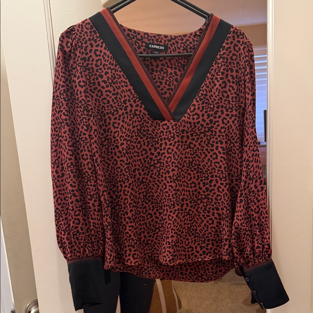 Express Black and Burgundy Animal Print Blouse